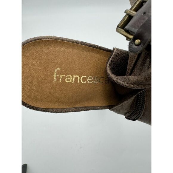 Francesca's Women's Size 7 Brown Suede Peep Toe Buckled Block Heels - Picture 6 of 6